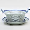 Chinese Export Porcelain Blue and White Canton Chestnut Basket and Underplate 