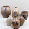 Group of Four American Salt Glazed Stoneware Jugs and Two Crocks
