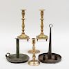 Group of Five Brass and Tin Candlesticks