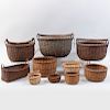 Group of Five Baskets with Swing Bale Handles, Three New England Splint Baskets, and Two Baskets with Fixed Handles