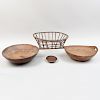 Three American Wood Bowls and a Cheese Strainer