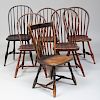 Group of Five Painted Hoop Back Windsor Side Chairs 