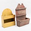 American Green Painted Wood Spoon Racks and Yellow Painted Wood Two Tiered Wall Box