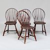 Miscellaneous Group of Four Painted Hoop Back Windsor Chairs