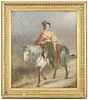 Continental School, Figural Oil, Woman on Horse