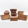 Group of Six American Painted Baskets and a Basket with Swing Bale Handle 