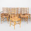 Eight Federal Faux Bamboo Turned and Painted Wood Rush Seat Chairs