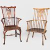Two Similar Victorian Gothic Revival Oak Comb Back Windsor Armchairs