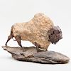 Contemporary Metal-Mounted Carved Stone Figure of a Buffalo