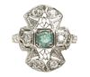 Art Deco Platinum, Gold, Emerald & Diamond Ring