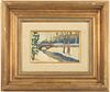 American School "Arched Bridge in Winter", Signed