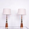 Mid-Century Modern Walnut and Brass Table Lamps