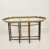 Hollywood Regency Faux Bamboo Coffee Table with Brass and Glass Top