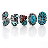 5 NATIVE AMERICAN CRAFT TURQUOISE RINGS