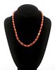 Chinese Red Coral & Sterling Beaded Necklace