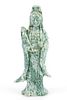 Chinese Speckled Green Jade Carved Guanyin