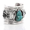 NATIVE AMERICAN SILVER, TURQUOISE CARVED FROG BRACELET