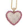 A Ruby & Diamond Heart Pendant on Chain in Gold