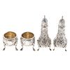 Pair Kirk Repousse Silver Salts & Standing Peppers