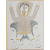 Simon Tookoome (Inuit, 1934-2010) Colored Pencil on Paper, From the William Rose Collection, Illinois