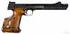 Hammerli International model 208 target pistol, .22 long rifle caliber, with a ported muzzle