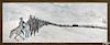 Large oil on canvas winter landscape with soldiers marching through the snow at Valley Forge