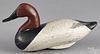 Carved and painted canvasback duck decoy, mid 20th c., attributed to R. Madison Mitchell, 14 1/2''