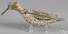 Carved and painted shorebird decoy, early/mid 20th c., with relief carved wings, 12'' l.