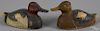Pair of diminutive canvasback duck decoys, mid 20th c., with balsa bodies, 9'' l.