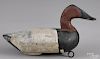 Susquehanna River carved and painted canvasback duck decoy, mid 20th c., 16'' l.