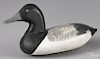 Carved and painted bluebill duck decoy, mid 20th c., attributed to Jess Urie, 14'' l.