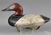 Susquehanna River carved and painted canvasback duck decoy, mid 20th c., attributed to John Graham