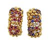 18K Gold Diamond Ruby Sapphire  Earrings