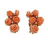 14K Gold Diamond Carved Coral Earrings