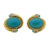 18K Gold Diamond Turquoise Earrings