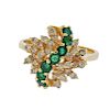14K Gold Diamond Emerald Cluster Ring