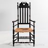 Early Black-painted Heart and Crown Armchair