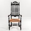 Black-painted Carved Prince of Wales-crested Armchair
