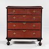Red- and Black-painted Ball-foot Chest over Drawers