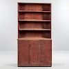 Red-painted Pine One-piece Step-back Cupboard