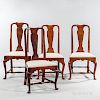 Assembled Set of Four Maple and Tiger Maple Queen Anne Side Chairs