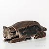 Carved and Painted Pine Figure of a Crouching Cat