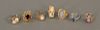 Seven various gold rings to include one set with cameo, red stone, pearls etc., total weight 26.7 gr.