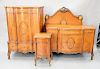 Five piece Louis XV style inlaid bedroom set to include tall chest, vanity, chest, night table and double bed, (water damage on top ...