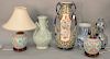 Six piece Chinese porcelain group to include a pair of famille rose jars made into lamps, two blue and white vases, Slatsuma large v...