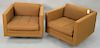 Pair of Harvey Probber cube swivel chairs signed, nice condition. ht. 22 in., seat ht. 14 in.