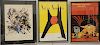 Seven framed modern lithograph prints and posters to include Chagall Vence 1954; lithograph with two figures; Calder Art in America ...