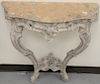 Louis XV style marble top demilune wall console. Ht. 33 in., Top: 16 in. 35 in.