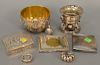 Silver lot with boxes to include Master salt and pill boxes along with a brass and silver bowl, troy ounces: 18.3. Provenance: An Es...