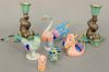 Eight piece Herend porcelain group to include a pair of dolphin candlesticks (chips), snail (as is), owl, elephant, ducks, a pheasan...